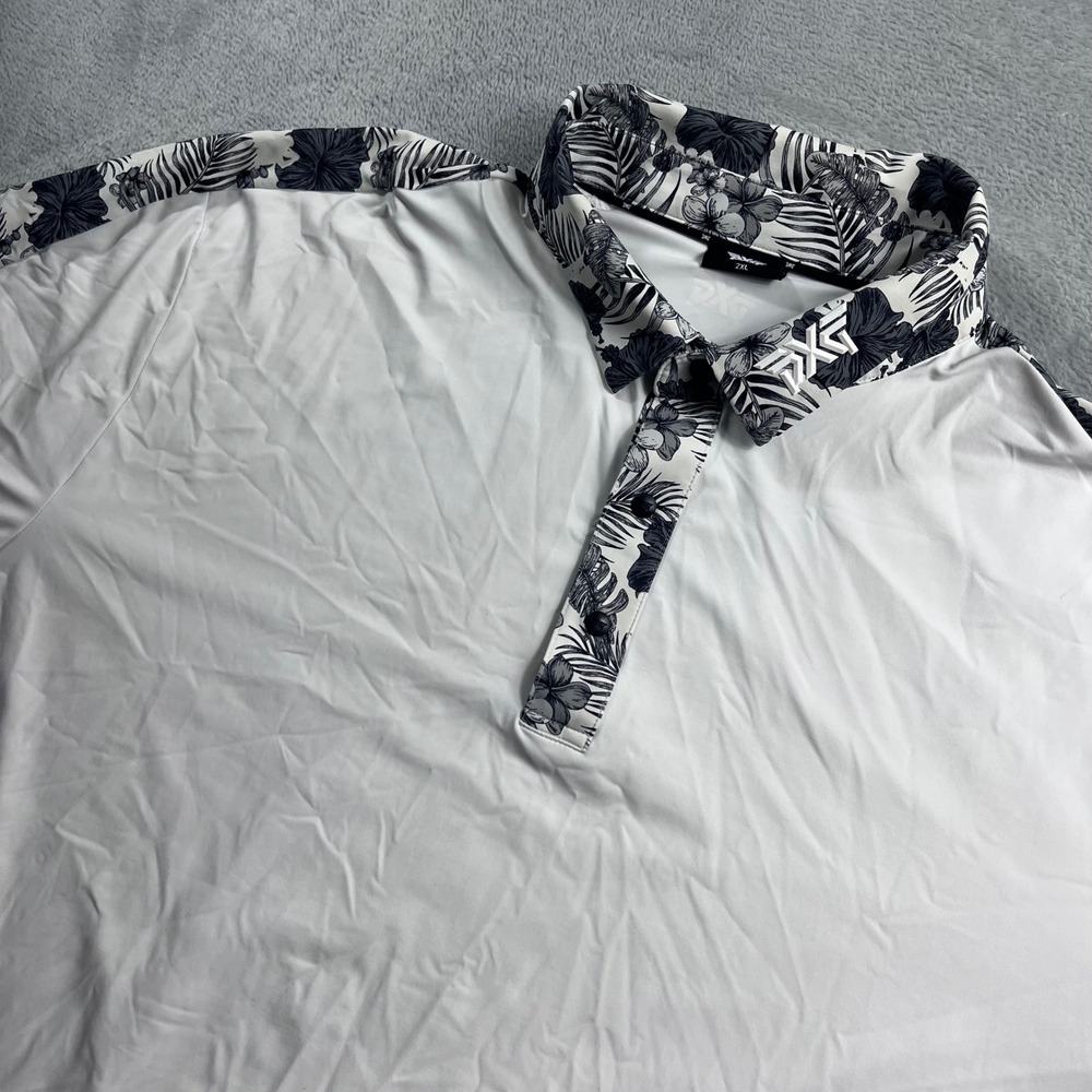 PXG Parsons Xtreme Golf Mens 2XL White Tropical Floral Performance Polo Shirt